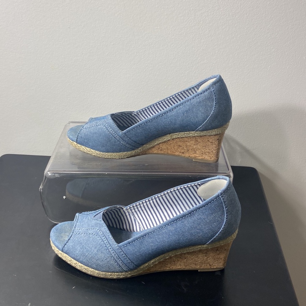 Sonoma Jenne Chambray Peep Toe Platform Wedge Sandals - Picture 2 of 7